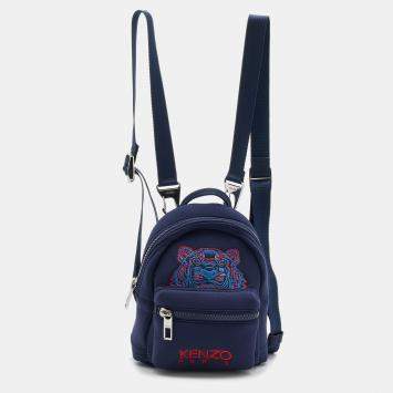 Pre Owned Kenzo Navy Blue Neoprene Tiger Embroidered Backpack