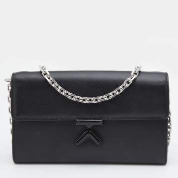 Pre Owned Kenzo Black Leather Flap Wallet on Chain