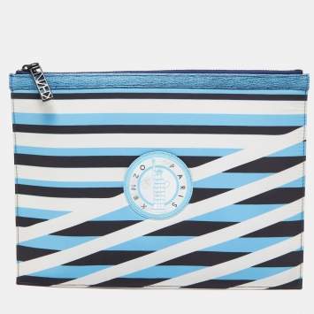 Pre Owned Kenzo Multicolor Striped Nylon and Leather A4 Zip Pouch