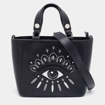 Pre Owned Kenzo Black Leather Small Eye Tote 
