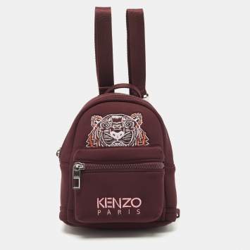 Pre Owned Kenzo Burgundy Neoprene Mini Embroidered Tiger Backpack