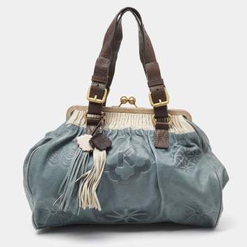 Pre Owned Kenzo Tri Color Embossed Leather Kisslock Frame Satchel 