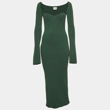 Pre Owned Khaite Green Heavy Rib Knit Beth Bustier Dress M