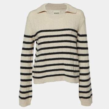 Pre Owned Khaite Beige Stripe Cashmere Sweater M