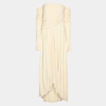 Pre Owned Khaite Cream Crepe the Nerissa Midi Dress L