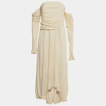 مملوكة مسبقًا Khaite Cream Jersey Ruche The Nerissa Midi Dress L