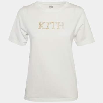 Pre Owned Kith White Floral Logo Print Jersey T-Shirt XL