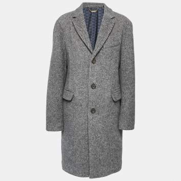 Pre Owned Kith Grey Striped Wool Button Front Coat L