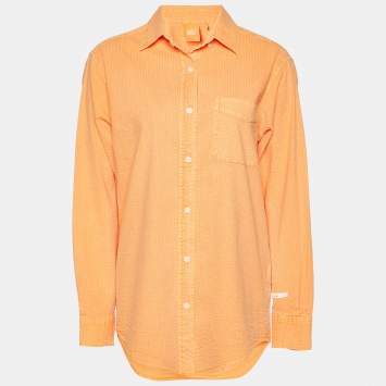 Pre Owned Kith Orange Cotton Seersucker Ora Button Down Shirt XS