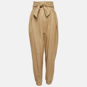 مملوكة مسبقًا Kristina Fidelskaya Beige Leather Pleated Trousers XS