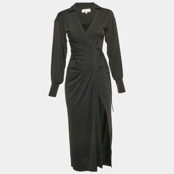 Pre Owned L'Academie Black Jersey Draped Wrap Dress XXS