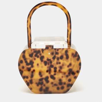Pre Owned L'Afshar Brown Leopard Print Acrylic Top Handle Bag