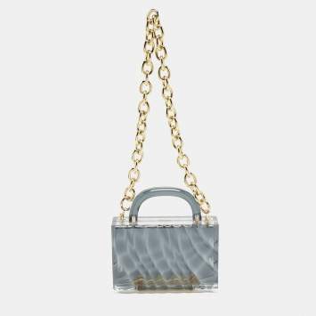 Pre Owned L'Afshar Grey Acrylic Amnis Chain Clutch