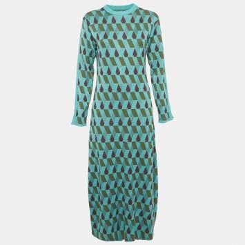 Pre Owned La Doublej. Green Diamond Jacquard Knit Leisure Dress XS