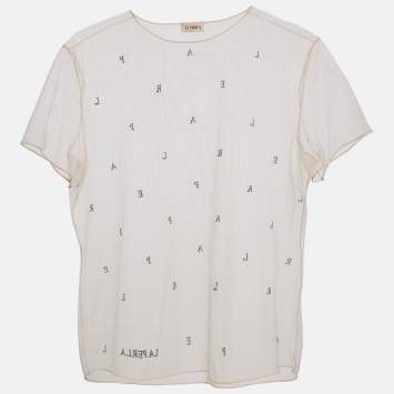 Pre Owned La Perla Light Pink Logo Embroidered Tulle Sheer Top M