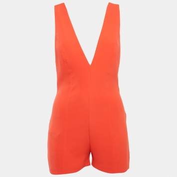 Pre Owned La Perla Red Silk V-Neck Playsuit M