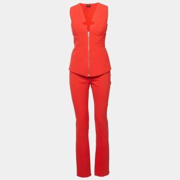 Pre Owned La Perla Red Wool Sleeveless Top and Pants Set S