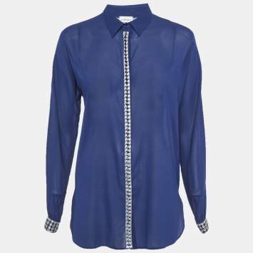 مملوكة مسبقًا La Perla Blue Silk Semi Sheer Shirt L