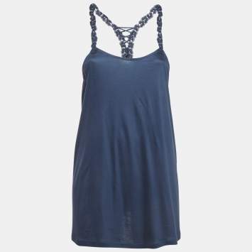 Pre Owned La Perla Navy Blue Jersey Lace Detail Tank Top L