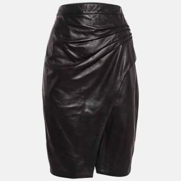 Pre Owned L'agence Black Pleated Leather Pencil Skirt L