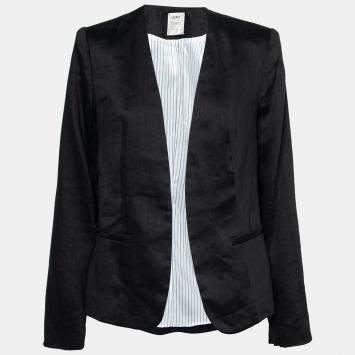 Pre Owned L'Agence Black Linen Open Front Sleeve Slit Detail Blazer M