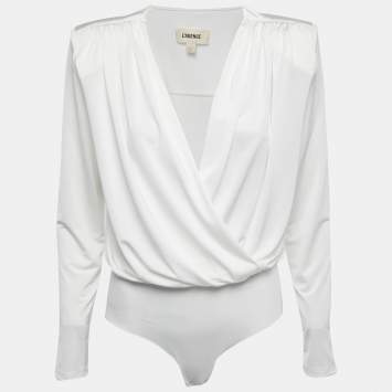 Pre Owned L'Agence White Jersey Wrap Effect Kallie Bodysuit M