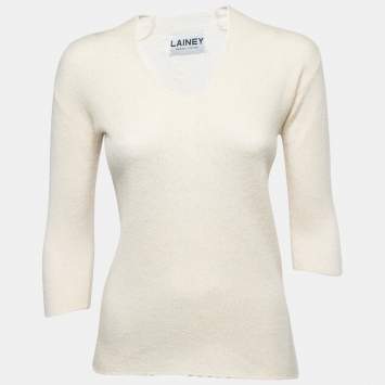 Pre Owned Lainey Off White Cashmere & Silk Hand Knit Sweater S