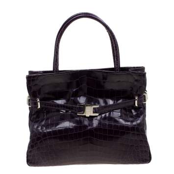 Pre Owned Lana Marks Purple Crocodile Positano Tote