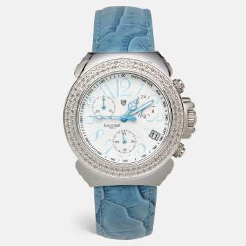 Pre Owned Lancaster White Diamond Stainless Steel Leather Ref.0226G Women's Wristwatch 38 mm 