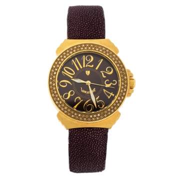 Pre Owned  Lancaster Brown Rose Gold Plated Stainless Steel Pillola REF.0349L Women's Wristwatch 37 mm