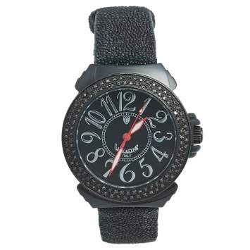 Pre Owned Lancaster Black  PVD Coated Stainless Steel Stingray Leather Pillola REF.0351L Women's Wristwatch 37 mm