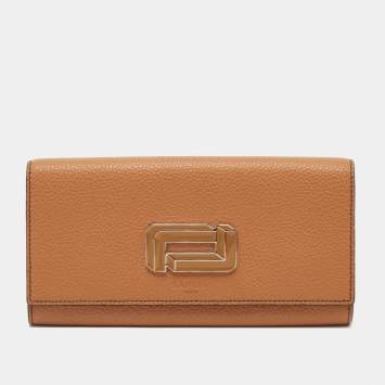 Pre Owned Lancel Brown Leather Flap Continental Wallet