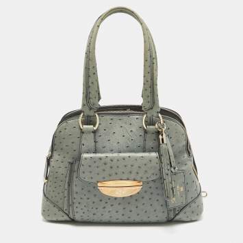 Pre Owned Lancel Blue Ostrich Embossed Leather Adjani Satchel