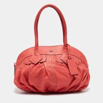 Pre Owned Lancel Coral Orange Leather Gousset Satchel