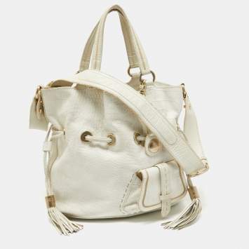 Pre Owned Lancel White Leather Premiere Flirt Bucket Bag