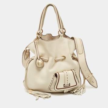 Pre Owned Lancel Off White Leather Premiere Flirt Bucket Bag