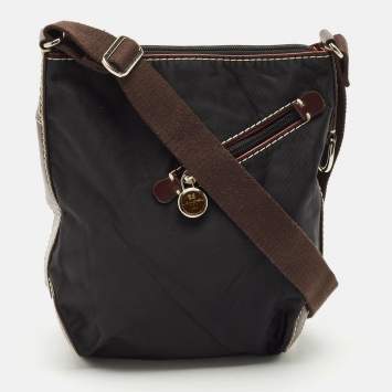 Lancel Black/Brown Leather and Nylon Front Pocket Crossbody Bag