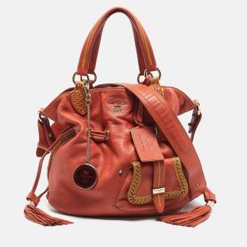 Pre Owned Lancel Orange Coral Leather Special Edition Premiere Flirt Bucket Bag
