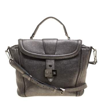 Pre Owned Lancel Metallic Grey Leather Satchel