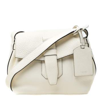Pre Owned Lancel White Leather Small Charlie Top Handle Bag