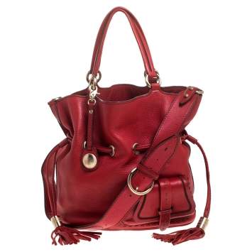 Pre Owned Lancel Red Leather Premiere Flirt Bucket Shoulder Bag