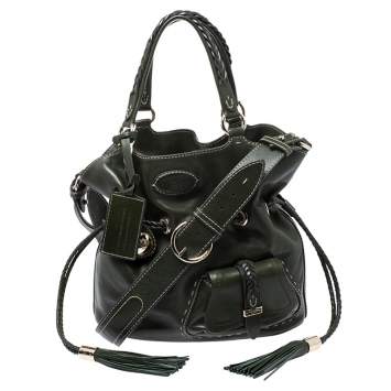 Pre Owned Lancel Green Leather Premiere Flirt Bucket Shoulder Bag