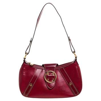 Pre Owned Lancel Red Textured Leather Shoulder Bag