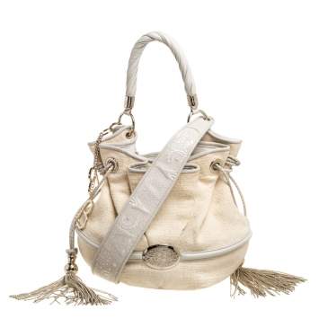 Pre Owned Lancel Beige/Cream Tweed and Leather Le Brigitte Bardot Hobo