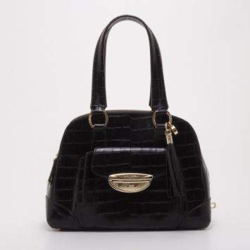 Pre Owned Lancel Black Embossed Large Adjani Satchel