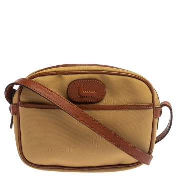 Pre Owned Lancel Beige/Brown Canvas And Leather Crossbody Bag