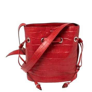 Pre Owned Lancel Red Croc Embossed Leather Le Huit Bucket Bag 