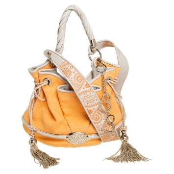 Pre Owned Lancel Orange Fabric Le Brigitte Bardot Bucket Bag 