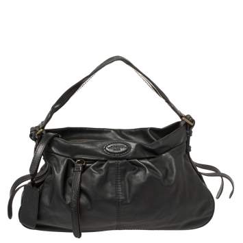 Pre Owned Lancel Black Leather Front Pocket Hobo