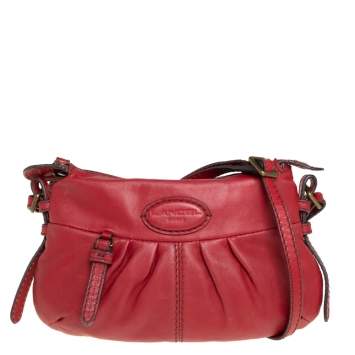 Pre Owned Lancel Red Pleated Leather Shoulder Bag